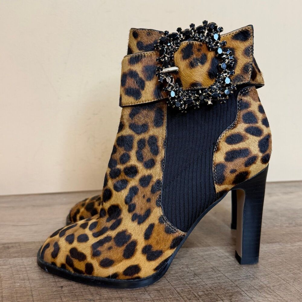 Karl Lagerfeld Bootie Paris Vania Leopard Print Calf Hair size 6 shoes boots
